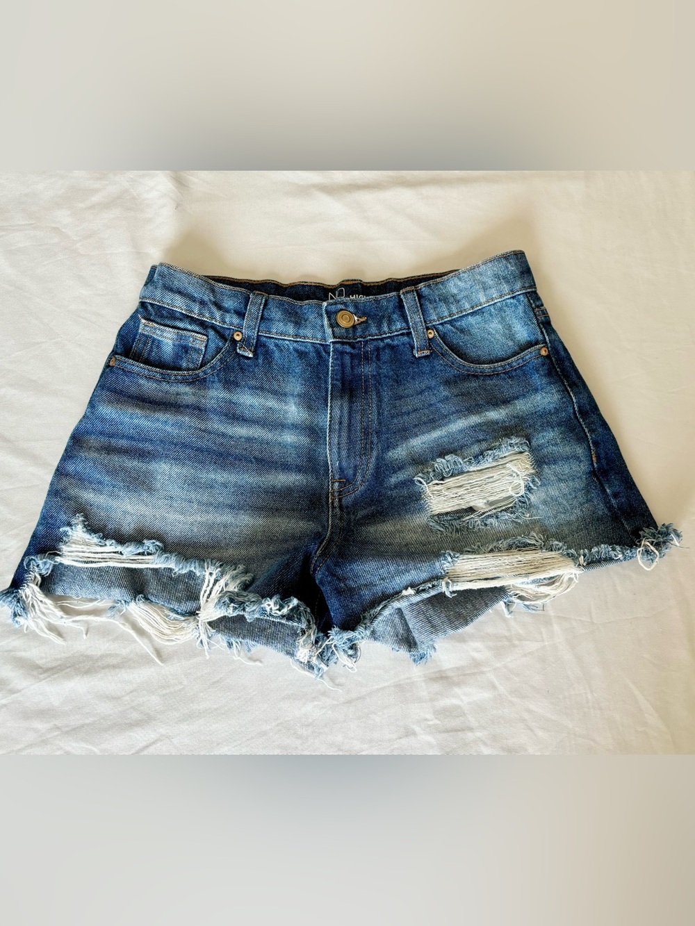 No Boundaries Distressed Dark Blue Denim Jean Shorts